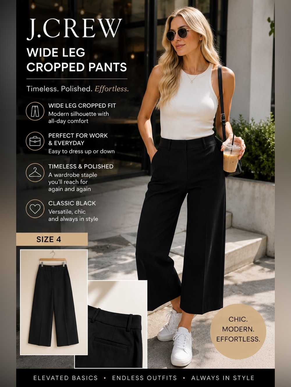 J. Crew Black Wide Leg Cropped Pants